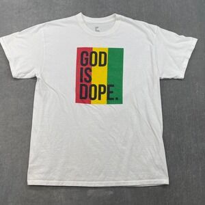 God Is Dope Mens Large White T-Shirt Graphic Print Short Sleeve Cotton